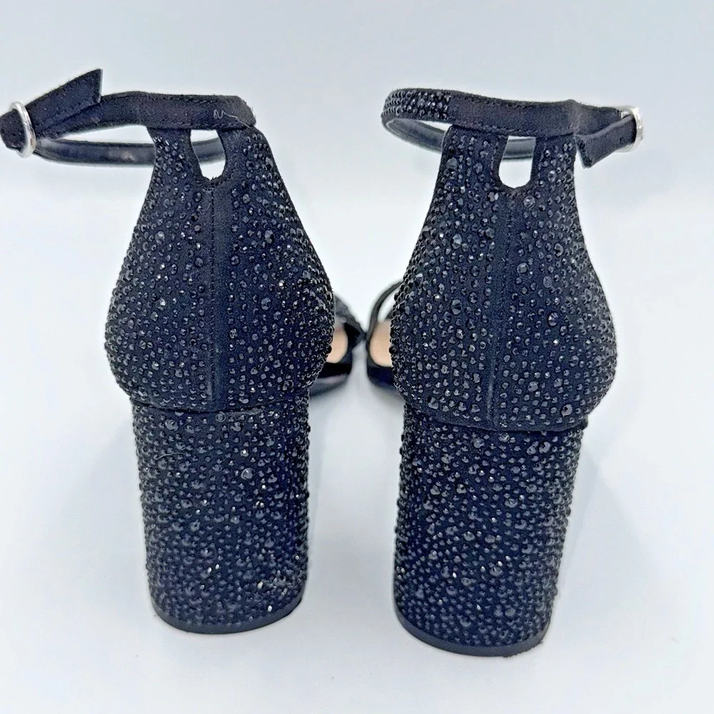 Kelly & Katie Caital Black Rhinestone Block Heel Sandals Women's Size 9
